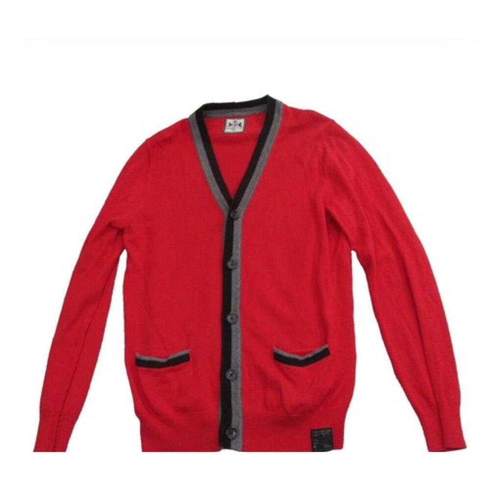 Express Button up V-neck Cardigan Red Stripes‎ Sz Med